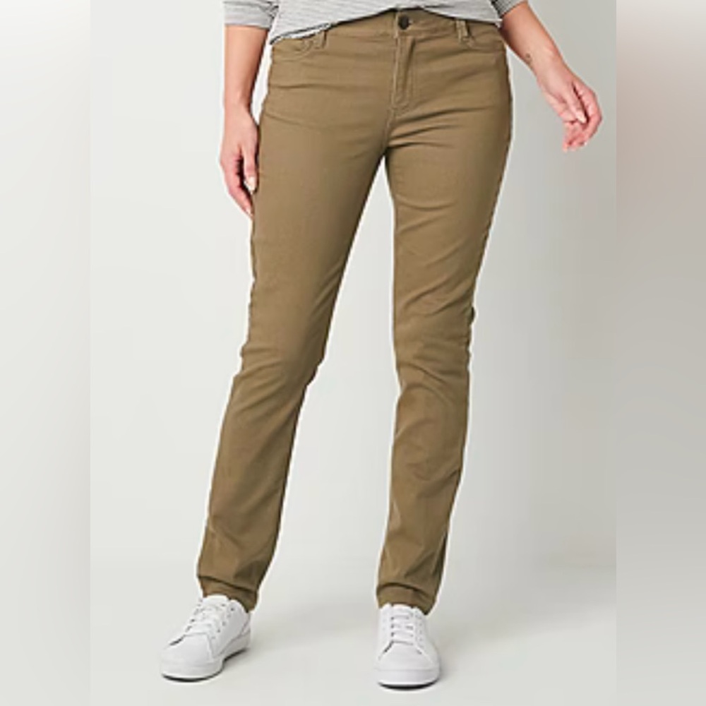 Liz Claiborne Straight-Leg Jeans Sara Slim leg mid-rise sand brown pants skinny